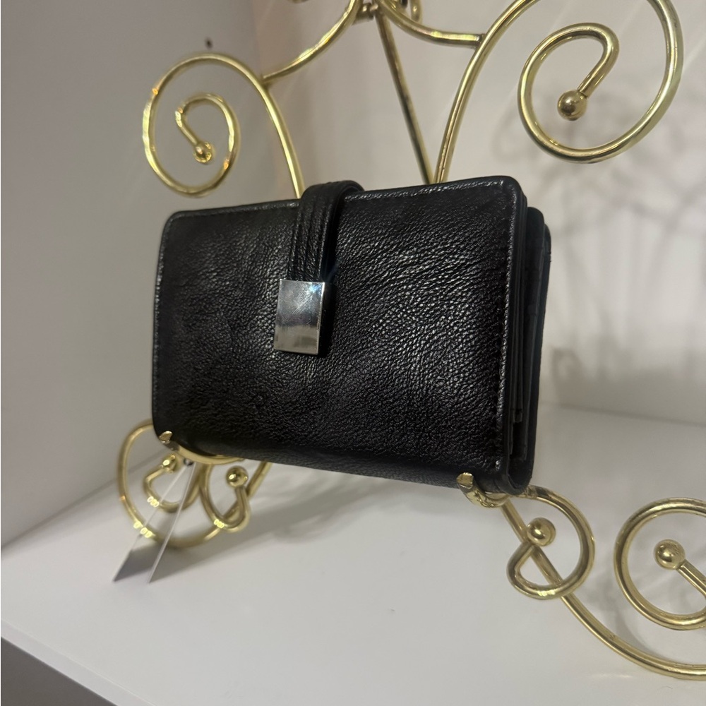 Black Leather Kiss lock Wallet with Silver Accent